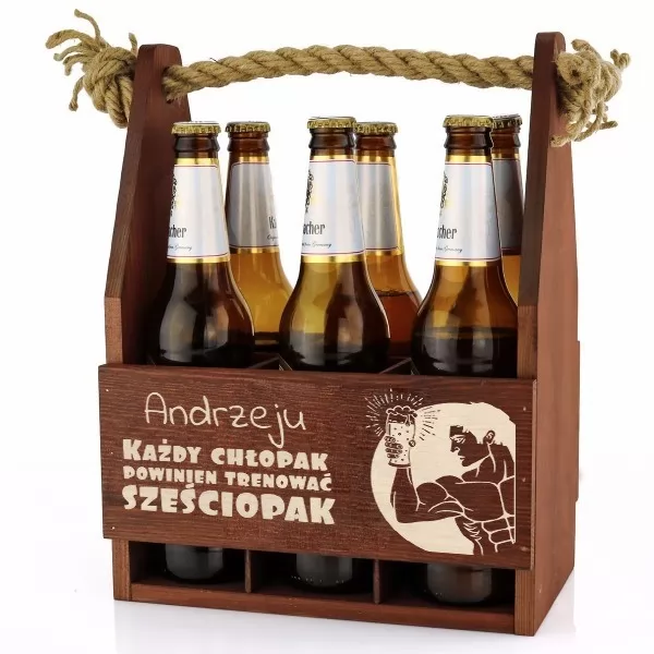 Drewniana skrzynka na piwo z Twoim grawerowaniem na prezent dla niego na Dzień Chłopaka